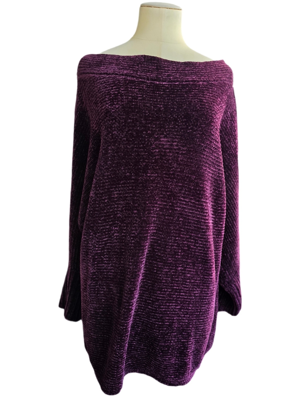 Dynamite Off-the-Shoulder Chenille Sweater - Plum